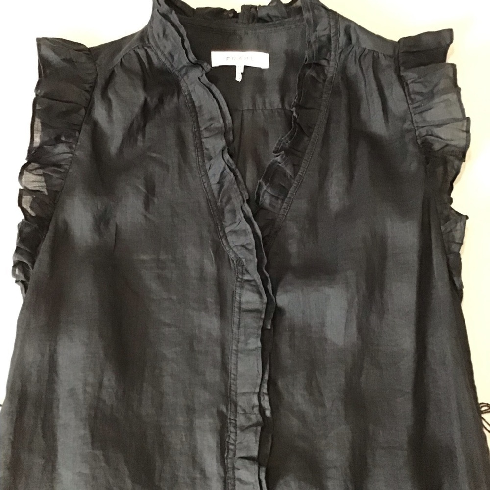 Frame Cotton Black Button Down Ruffle Mini Dress - Picture 5 of 12